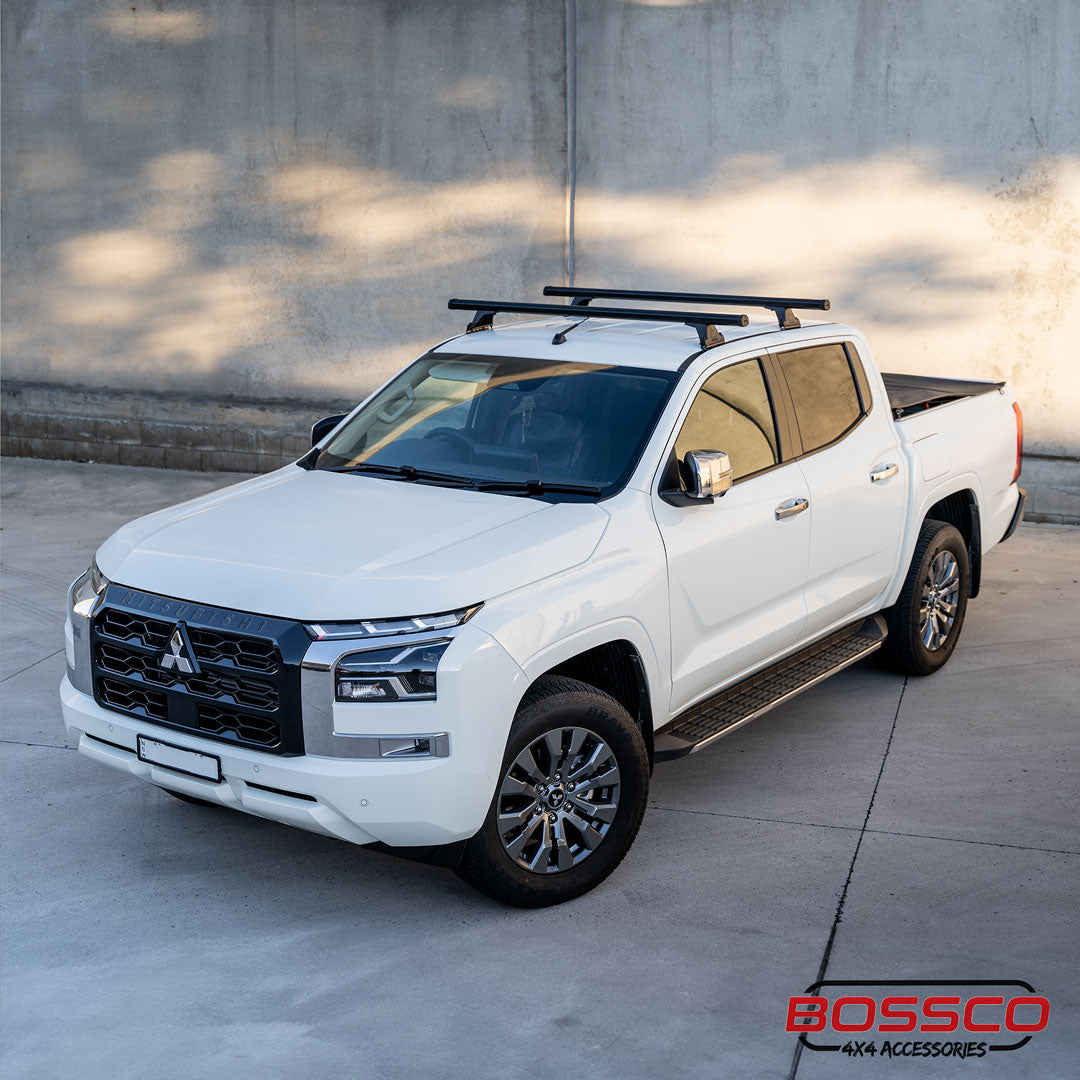 Roof Rack and car side steps installed on white Ute or pick up truck by Bossco Auto 4x4 Accessories