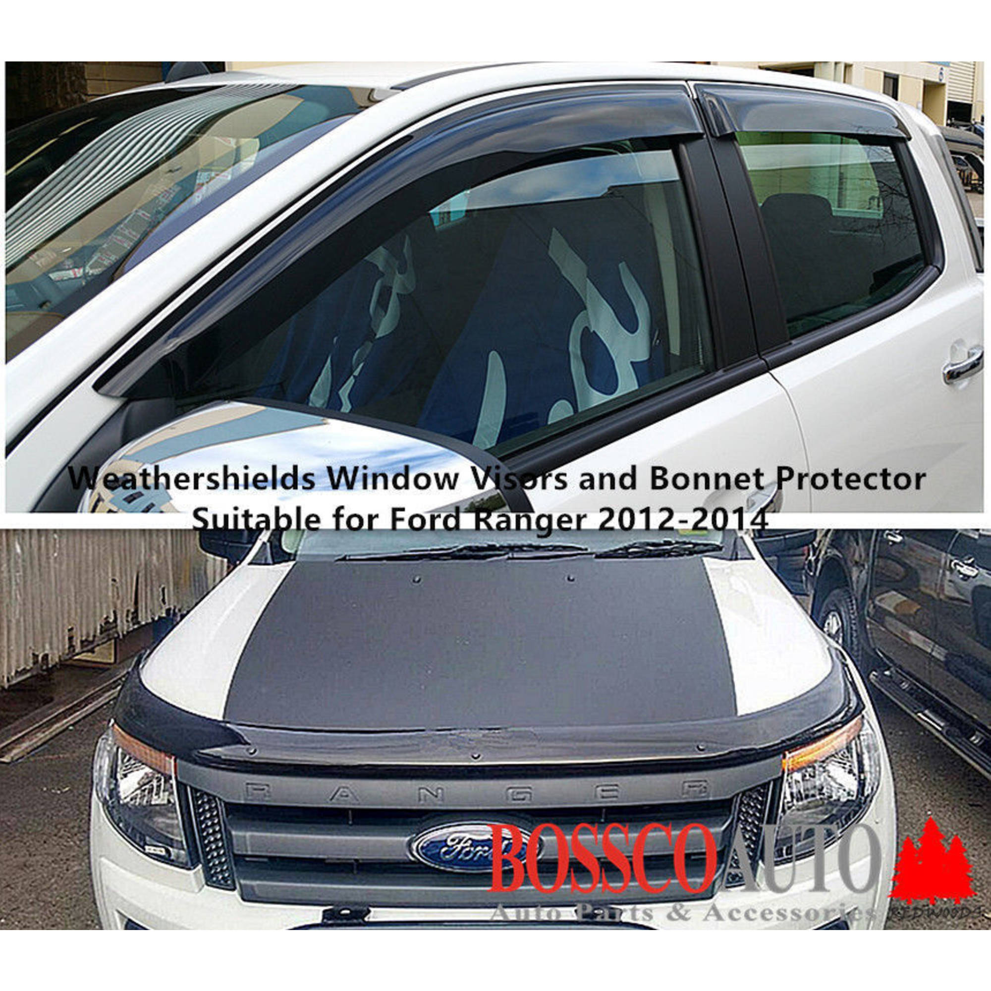 Weathershields Window Visors and Bonnet Protector Suitable for Ford Ranger 2012-2015