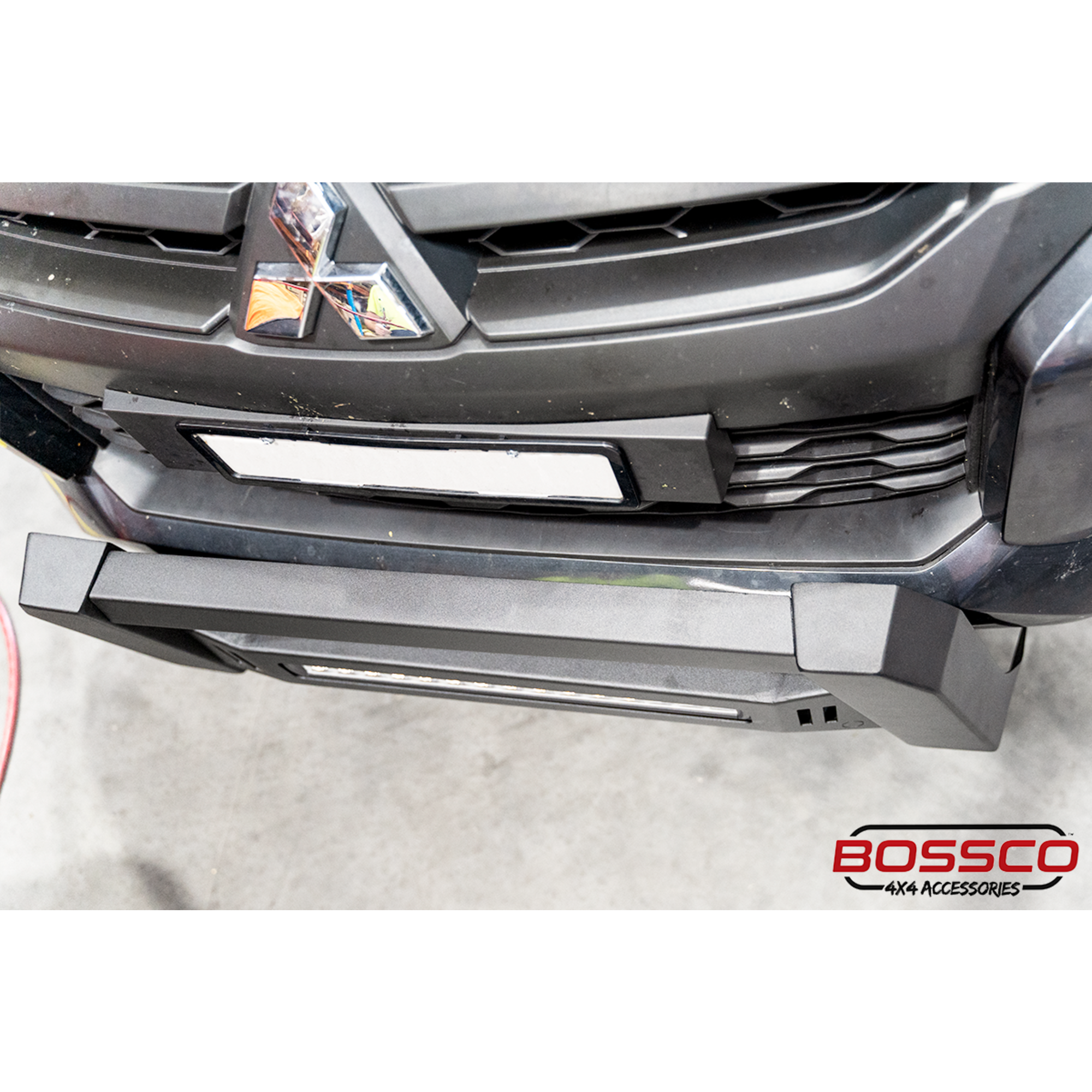 Triple Black Nudge Bar with Integrated Light Bar and Skid Plate suitable for Mitsubishi Triton MR 2019-2023