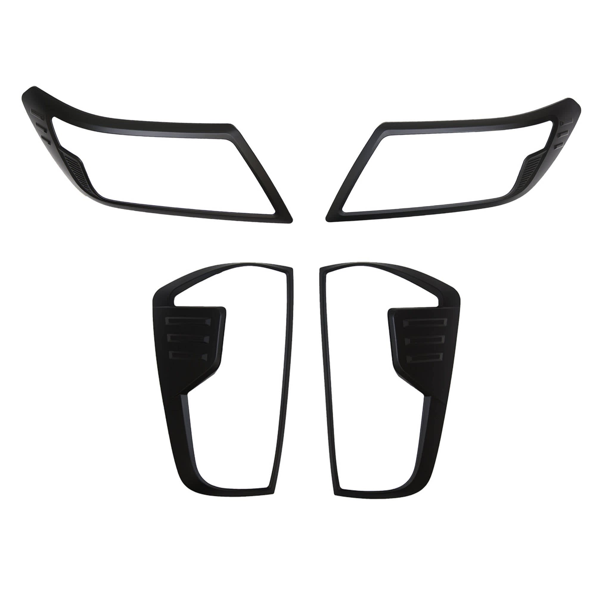 Black Front Headlight & Rear Tail Light Trim Covers Package Suitable For Nissan Navara NP300 Facelift 2021-2025