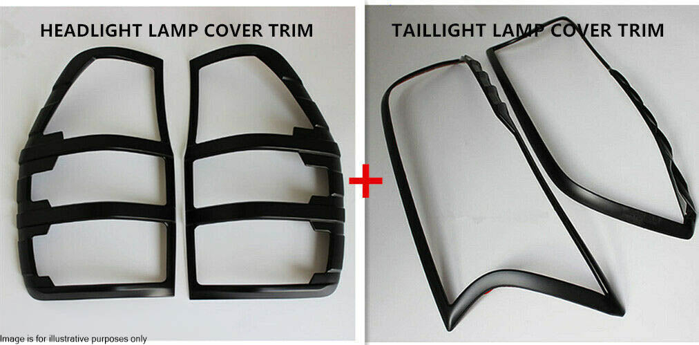 MATT BLACK HEADLIGHT & TAILLIGHT LAMP COVER TRIM FOR FORD RANGER PX MKII / MKIII