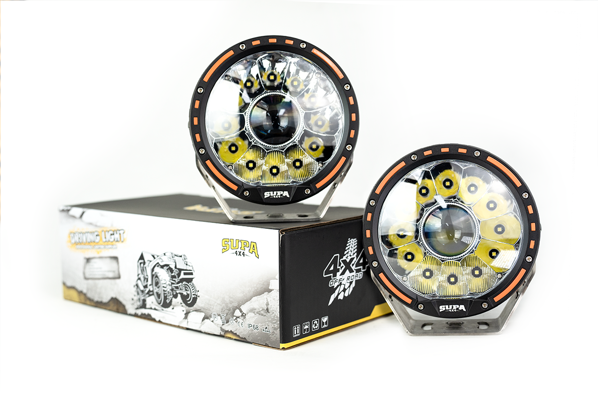 7" LED Driving Lights with LED LASER | 1 Lux @ 1076m | 13520 Lumens | IP68 Rated - PAIR