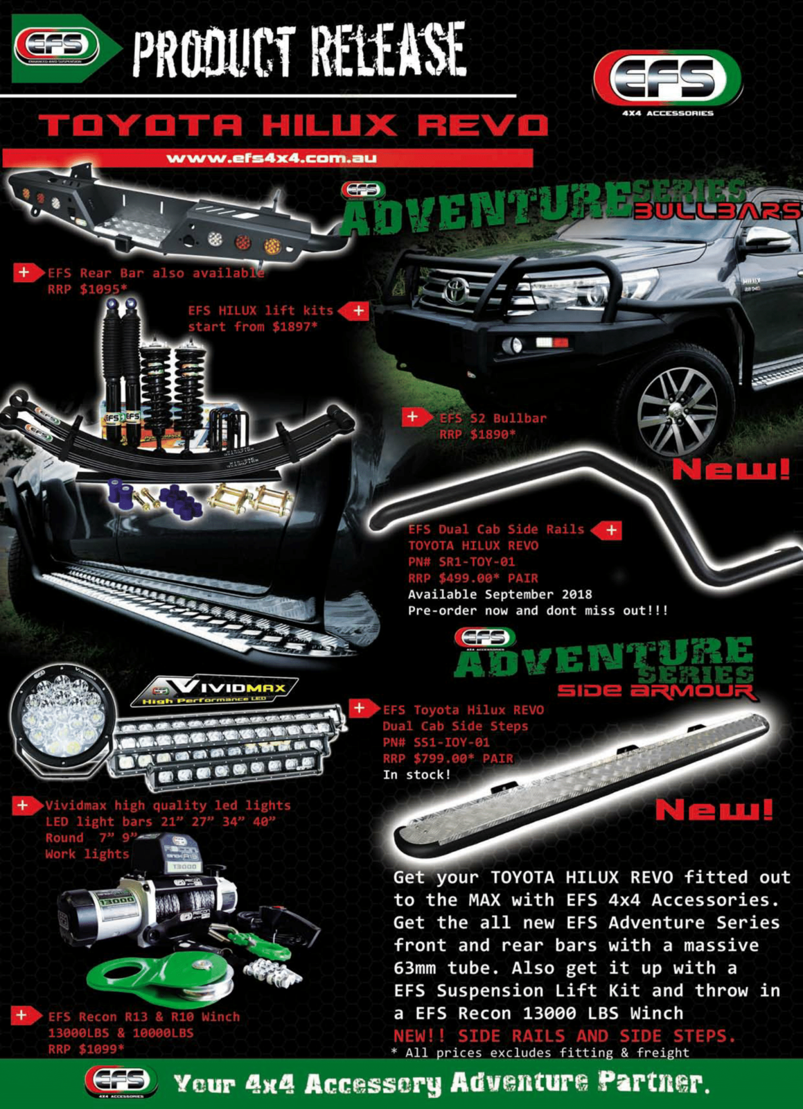 EFS Side Brush Rails Suitable For Toyota Hilux Dual Cab 2015-2019