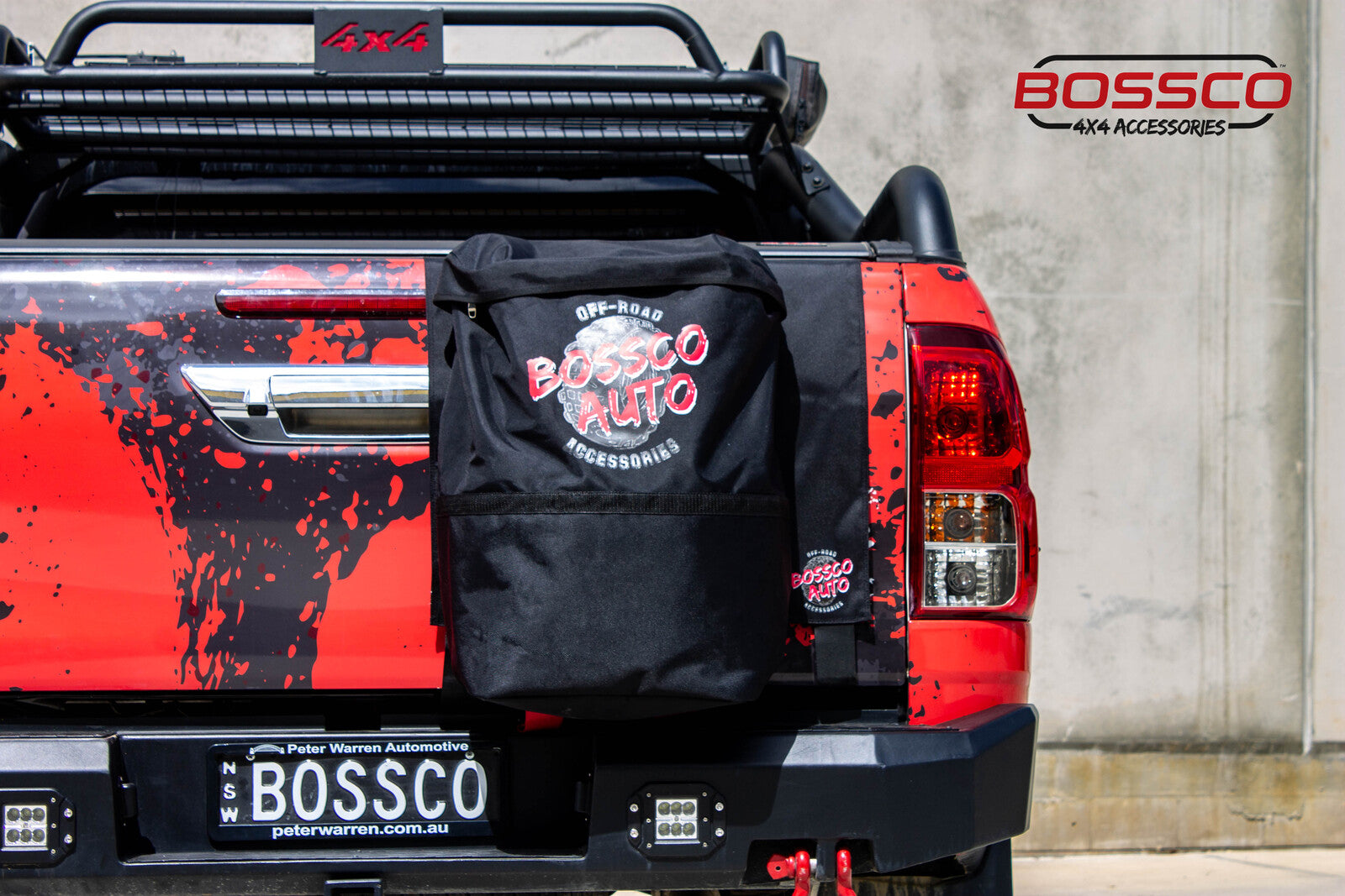 Bossco 4x4 Accessories Ute Bumbag with tailgate mat installed on a ute tailgate