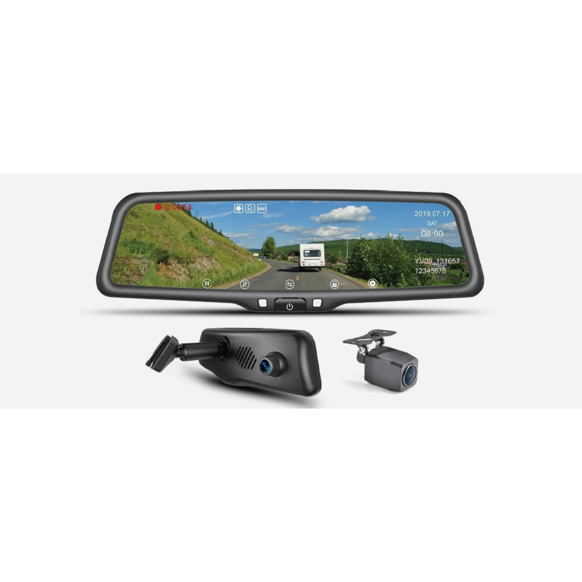 HD 9.66" Rear Vision Mirror Monitor With Built in DVR w/ 64GB SD card