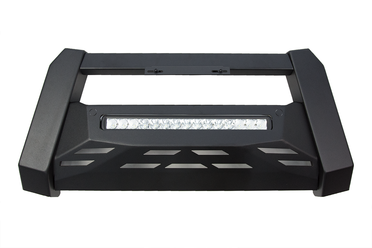 Triple Black Matte Black DS Series Nudge Bar with Integrated Light Bar and Skid Plate