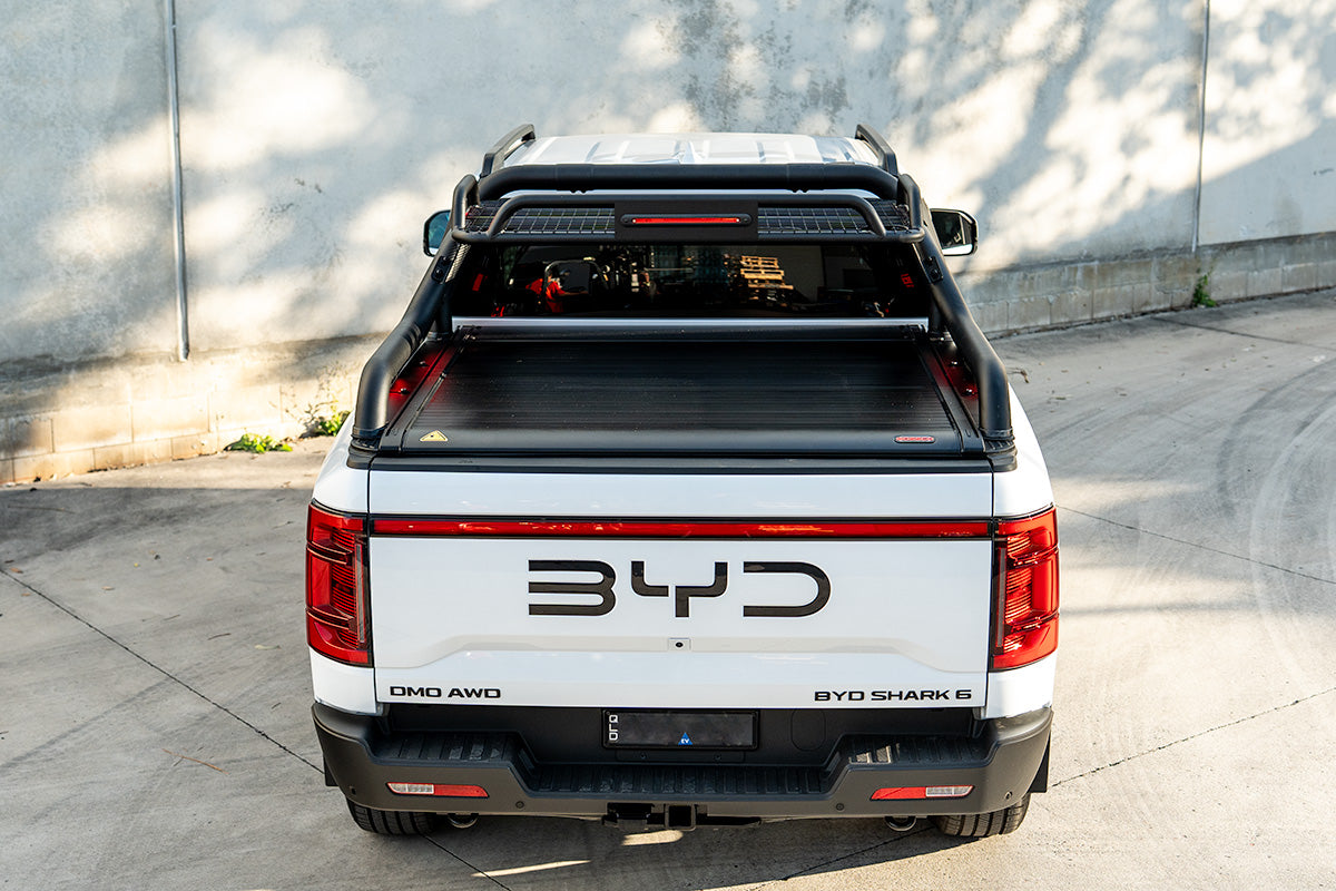 Adjustable Width Black Extended Roll Sports Bar With Basket & Integrated Rear Brake Light for Bossco Roller Covers