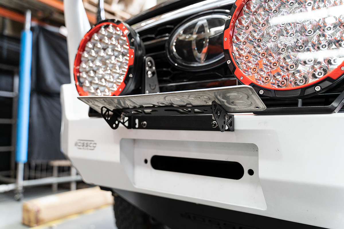 Black Bullbar Licence Plate Flip Up Bracket Mount Holder For Winch