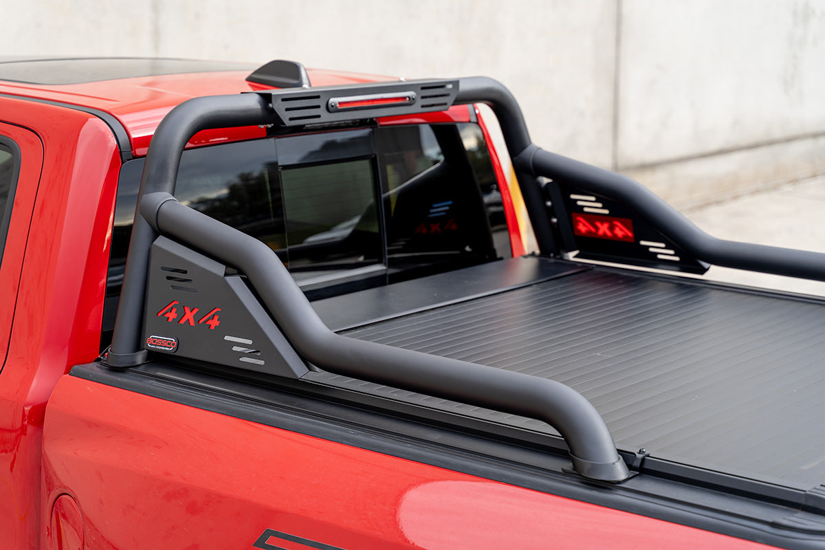 Black Steel Extended Sports Bar Suitable With BA Roller Shutters - For Large American Utes