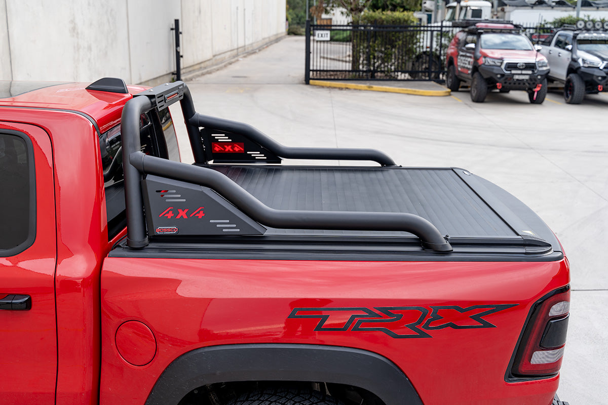 Black Steel Extended Sports Bar Suitable With BA Roller Shutters - For Large American Utes