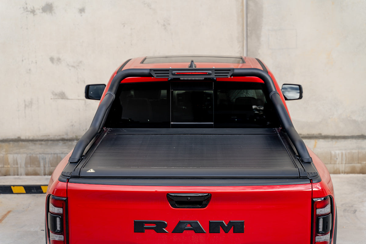 Black Steel Extended Sports Bar Suitable With BA Roller Shutters - For Large American Utes