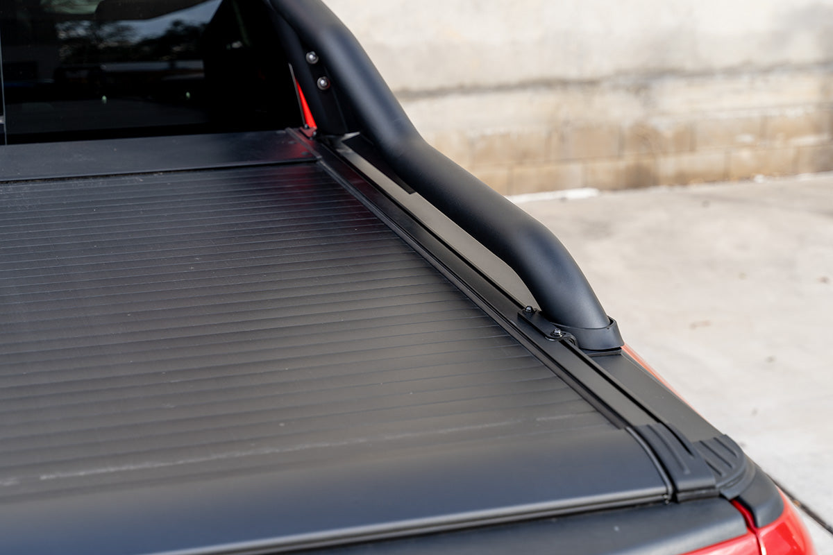 Black Steel Extended Sports Bar Suitable With BA Roller Shutters - For Large American Utes