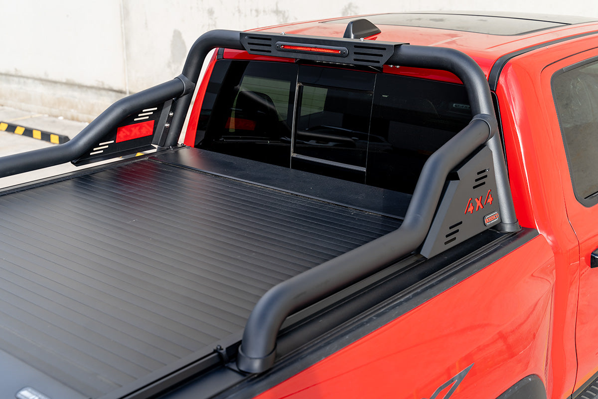 Black Steel Extended Sports Bar Suitable With BA Roller Shutters - For Large American Utes