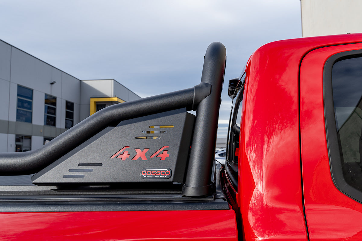 Black Steel Extended Sports Bar Suitable With BA Roller Shutters - For Large American Utes
