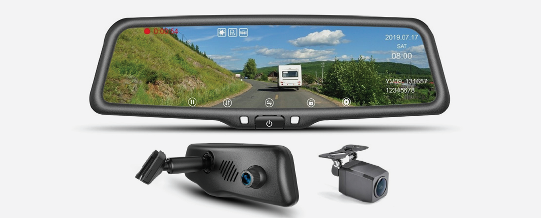 HD 9.66" Rear Vision Mirror Monitor With Built in DVR w/ 64GB SD card