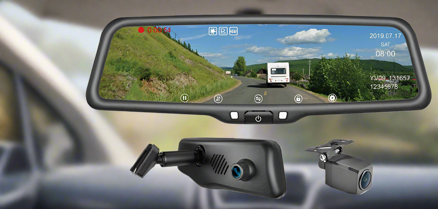 HD 9.66" Rear Vision Mirror Monitor With Built in DVR w/ 64GB SD card